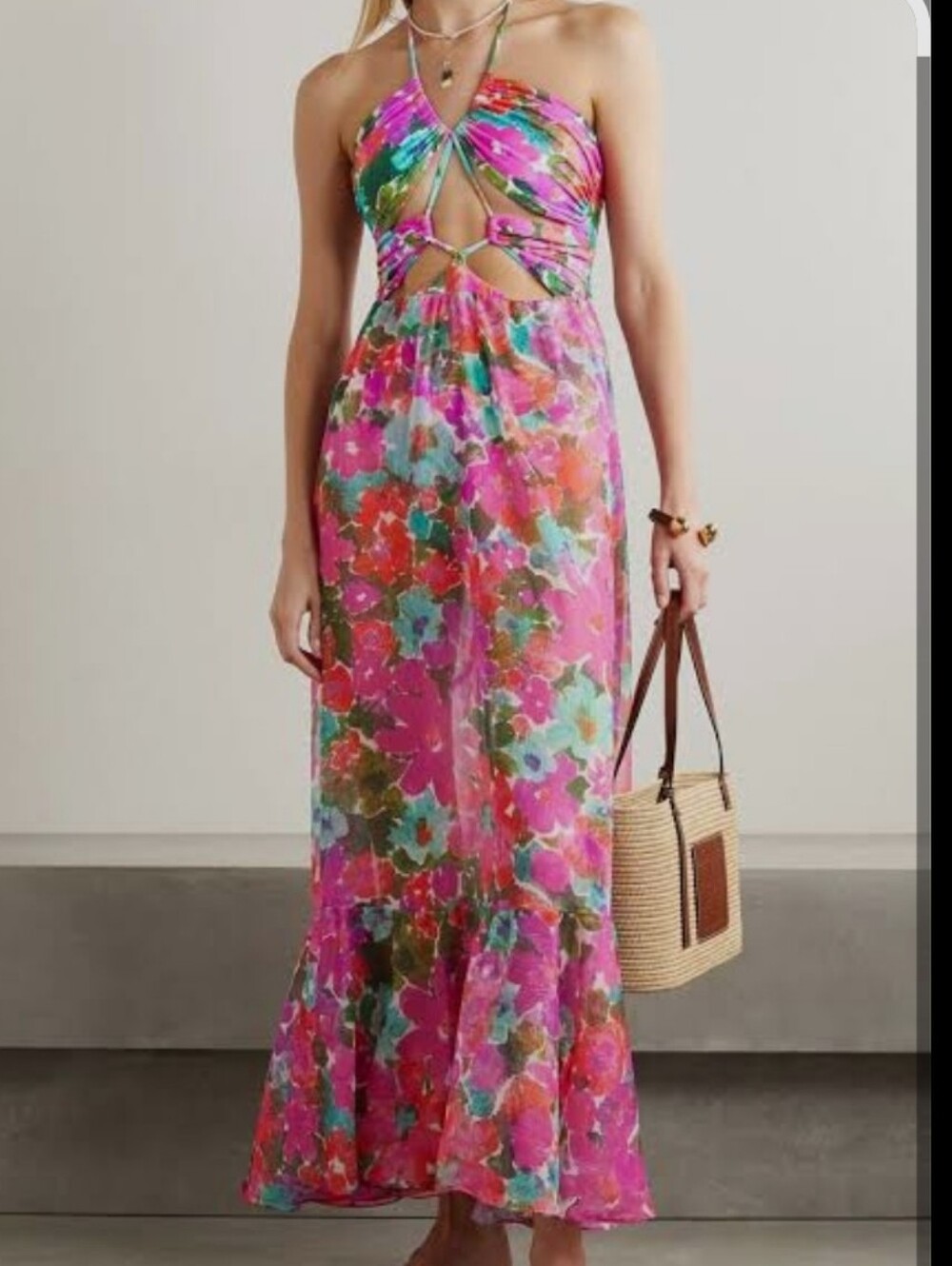 PatBO Vibrant Pink Floral Halter Maxi - Picture 2 of 3